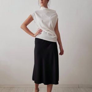Bias cut Saten Skirt flattering your figure! Style it with our Square top in the same or different color and you are ready for every call- business, lunch, disco night.